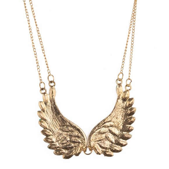 Angel Wing Statement Necklace Turquoise & Crystal Rhinestones on Gold Chain NWOT - Picture 3 of 10